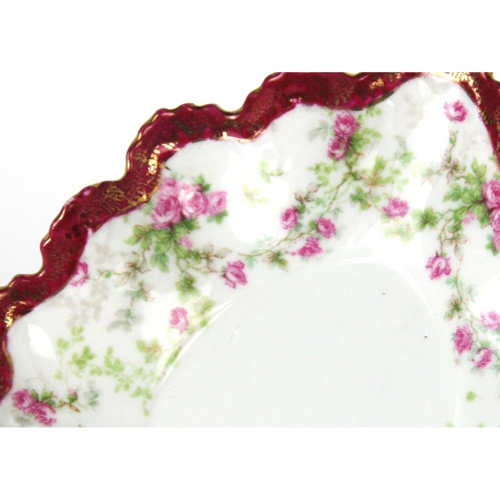 Moritz Zdekauer MZ Austria Antique Scalloped Saucer Pink Rose Gold Burgundy Red - Picture 4 of 6
